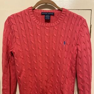 Bright coral pink cable knit Ralph Lauren sweater